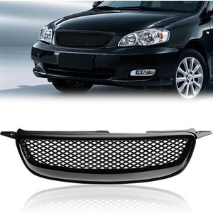 Front Grille Compatible with 2003-2008 Toyota Corolla CE LE S XRS Hood Mesh Grille ABS Plastic Glossy Black