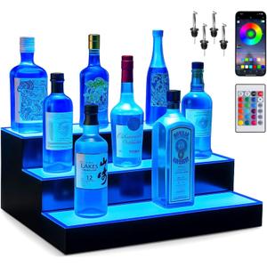 Boss Premium BarUSA LED Lighted Bar Shelf Display Liquor Bottle Alcohol Whiskey Shelves Rack Stand Tray Units for Home Bar Living Room Accessories and Decor - Designed in USA (3-Step, 16 Inch)
