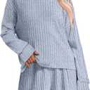ANRABESS Women's 2 Piece Lounge Pajama Sets Casual Ribbed Long Sleeve Top Matching Shorts Sleepwear PJ Set 2026 Fall Outfits (L)