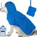 Lukovee Dog Raincoat, Adjustable Dog Rain Jacket with Clear Hooded Double Layer for Large Medium Small Dogs Puppies, Waterproof Rain Coat Poncho with Reflective Storage Pocket & Rim (Blue, S)