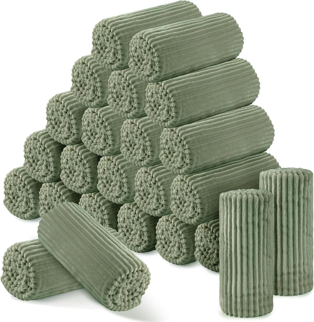 Buryeah 24 Pcs Flannel Throw Blanket Bulk 50 x 60 in Sleepover Blanket Outdoor Wedding Throw Lightweight, Oeko-tex Standard 100 Certified for Sofa Homeless Gifts (Sage Green)