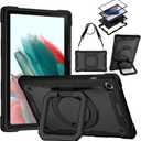 DETUOSI Galaxy Tab A8 Case - Shockproof with 360 Stand & Strap, Heavy Duty for SM-X200/X205/X207, Black