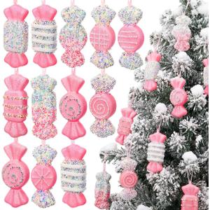 12 Pack Pastel Candy Christmas Tree Ornament Set Colorful Candy Hanging Pendant Decoration Pastel Xmas Ornaments Crafts Decor for Home Holiday Birthday Party Supplies