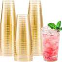 Lamosi 100 Pack 14 oz Gold Plastic Cups, Disposable Gold Glitter Plastic Cups, Fancy Clear Plastic Cocktail Cups for Wedding, Thanksgiving, Christmas, Parties