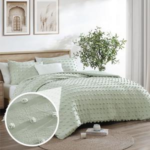 Swift Home Full/Queen Sage Comforter Set - Decorative Tufted Pom Poms Bedding Set - 3 Pieces Bed Linen, 1 Comforter and 2 Pillow Shams (Full/Queen(90" x 94"))