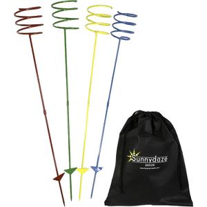 Sunnydaze Outdoor Cup Holders for Yard - Heavy-Duty Outdoor Drink Holder Stakes - Set of 4 - Multicolored (Rainbow)