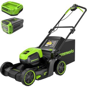 Greenworks 60V 17" Brushless Cordless Push Lawn Mower, 2-in-1 Mulching/Bagging, 4.0Ah Battery and 3A Charger(40min Runtime)