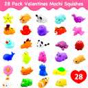 28 Pack Valentines Day Gifts for Kids ,Mochi Squishy Toys with Valentine Greeting Cards Classroom Prizes Exchange Gifts Prizes Valentines Day Gifts for Kids Boy Girl Valentine Party Favors