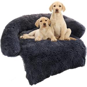 Calming Dog Bed Fluffy Plush Dog Mat for Furniture Protector with Removable Washable Cover for Large Medium Small Dogs and Cats (Medium(41x37x6), Dark Grey)