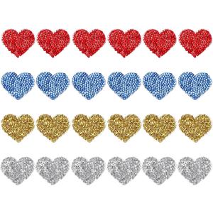 PATIKIL 1.4 Inch Heart Rhinestone Patches, 24 Pcs Heart Shape Iron on Applique Patches Rhinestone Applique Glitter Crystal Patches Sewing for Shoes Clothes Pants Bags, 4 Colors
