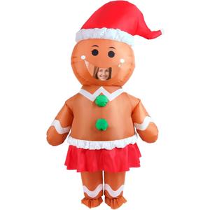 Togake Inflatable Gingerbread Costume Adult Christmas Blow Up Outfit Unisex Giant Halloween Xmas Cosplay Party Blowup Suit for Men and Women