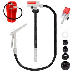 Fuel Transfer Pump (3.2GPM) with Hand Nozzle for Quick Stop Flow Control, 51" Hose Automatic Gas Pump with 4 Gas Can Fittings, USB and Battery Powered Portable Siphon Pump for Oil, Gasoline, Diesel