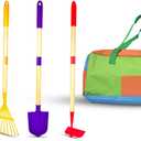 JustForKids Kids Garden Tool Set,detatchble, Portable 4-Piece Multicolored Set for Gardening, 2-Pack with Travel Bag, Ages 5+