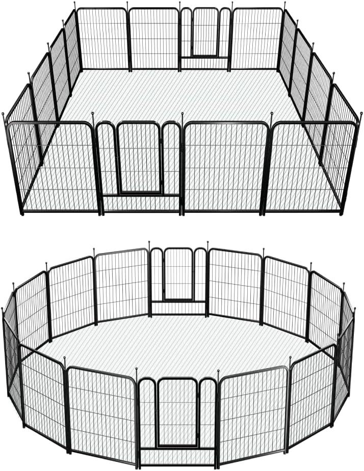 PawGiant Heavy Duty Metal Dog Fence Playpen, 32" Tall 16-Panel Pet Enclosure for Small/Medium Dogs, Indoor/Outdoor, Easy Assemble, RV Camping, Yard, Garden, Secure Play Area, Adjustable Shape & Size