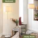 LALISU Bedroom Floor Lamp Farmhouse Floor Lamps for Living Room Mid-Century Pole Lamp Linen Lamp Shade, Standing Tall Lamps for Bedrooms and Office (White)