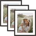 Momentworth 20x24 Picture Frame with Mat for 16x20 Set of 3, Distressed Black Wood Grain 20x24 Frame for Wall Mounting (3 Pack, Black)