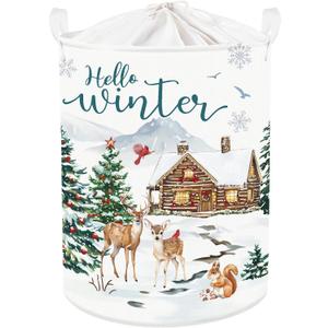 Clastyle Winter Animals Baby Laundry Hamper Snowflake Kid Storage Basket Boy Girl Gift Toy Box Collapsible Clothes Organizer Nursery Bin for Bedroom,Deer,36*45 cm