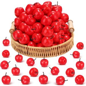 100 Pcs Artificial Apples 1.4 Mini Red Apples Christmas Decoration Simulation Lifelike Fake Fruits Sets for Fall Centerpiece Rosh Hashanah Birthday Photography Party Table Decor Gifts