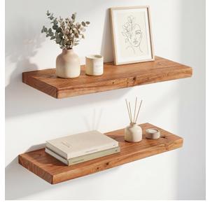18 Inch Floating Shelves, Solid Wood Wall Shelves, 8 Inch Deep Floating Shelf for Bathroom, Bedroom, Living Room, Kitchen, Home Decor & Storage, Heavy-Duty Wooden Shelf Wall-Mounted, Set of 2