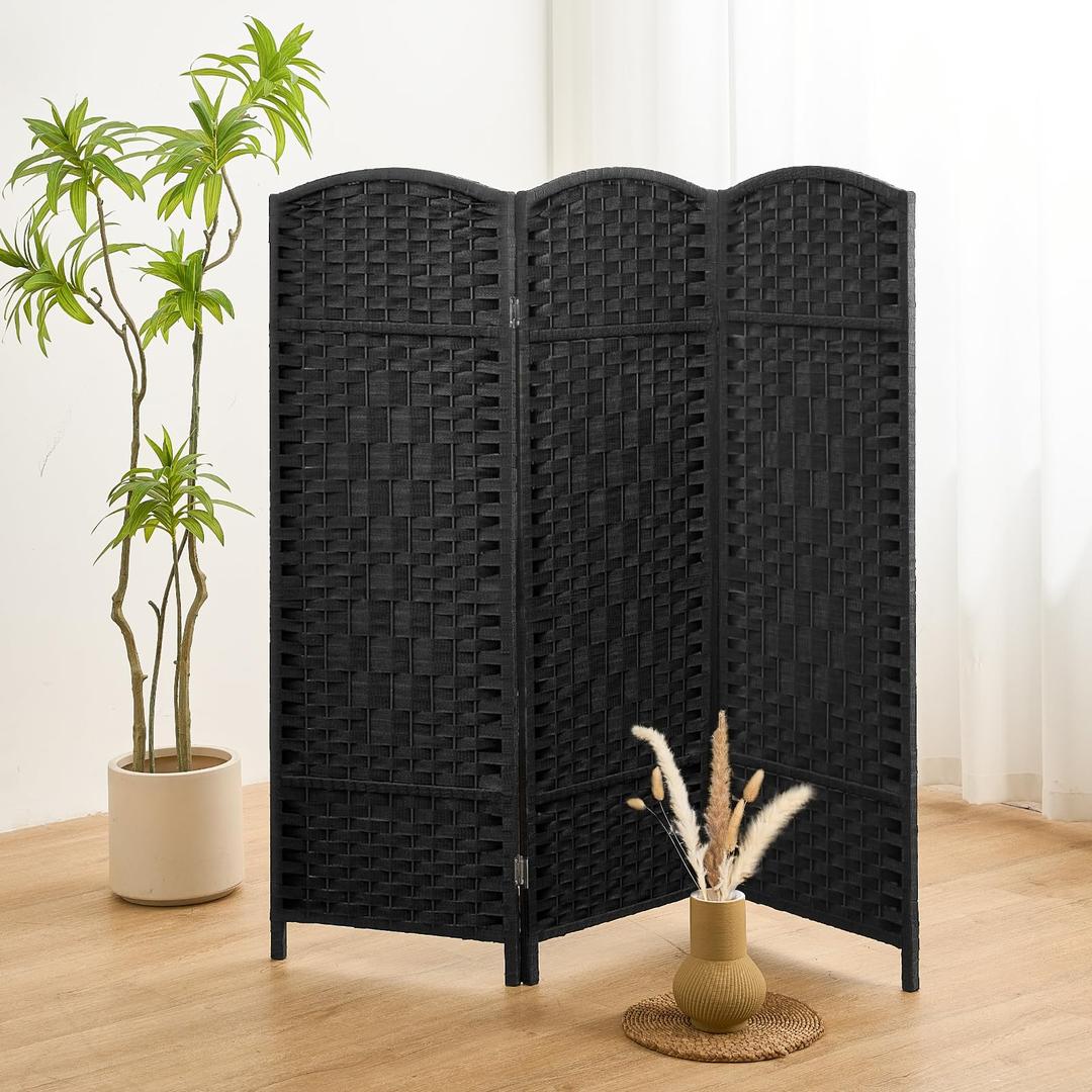 47.2" H Short Room Divider, Folding Privacy Screen, Rattan-Style Room Divider for Home, Office, Pet Fence & Cat Litter Box