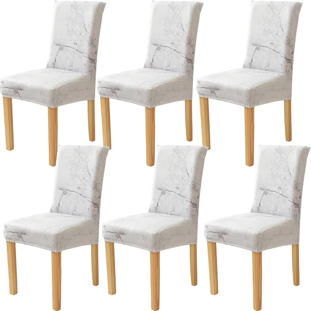 Chair Covers for Dining Room Set of 6 Pack Marble Slipcovers High Back Chairs Cover Stretch Slipcover