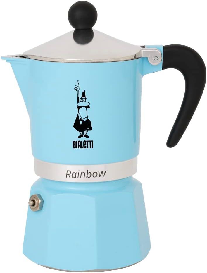 Bialetti - Rainbow: Stovetop Espresso Maker, Moka Pot 3 Cups (4.3 Oz - 130 Ml), Aluminium, Light blue