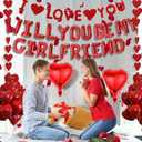 Will You Be My Girlfriend - 550 Pcs Red Letter Foil Balloons I Love You Banner Garland Streamer Rose Petals Valentine's Day Decorations For Romantic Confessions Anniversaries Proposal Engagements