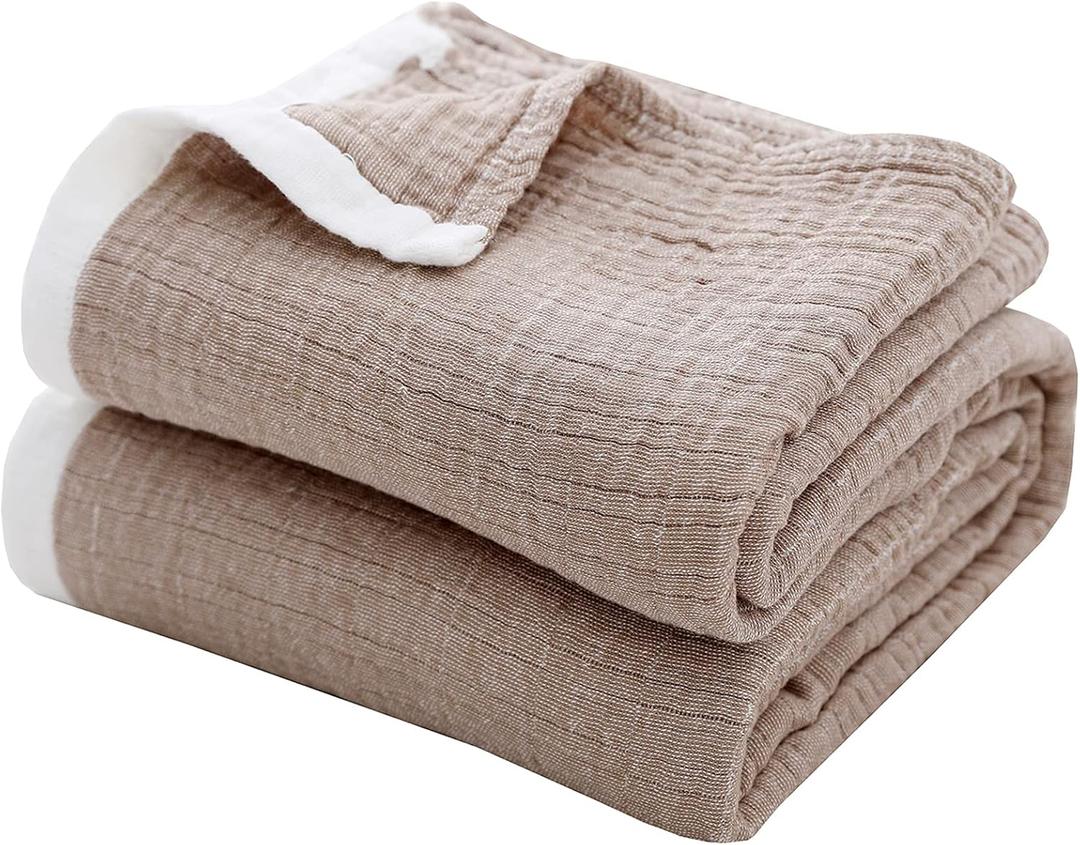 SE SOFTEXLY 4-Layer Cotton Throw Blanket, Light & Breathable, All Season, Muslin Blanket for Adults (50"x60", Coffee)