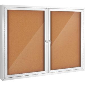 SWANCROWN Weather Resistant Enclosed Bulletin Board Cork Displays Boards Wall Mounted Notice Case with 2 Locking Door (48x34 inches)