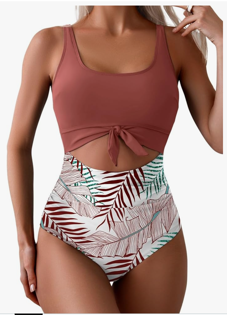 Eomenie Women's One Piece Swimsuit Tummy Control Slimming Bathing Suit Cutout Tie Knot Swimwear Mediu