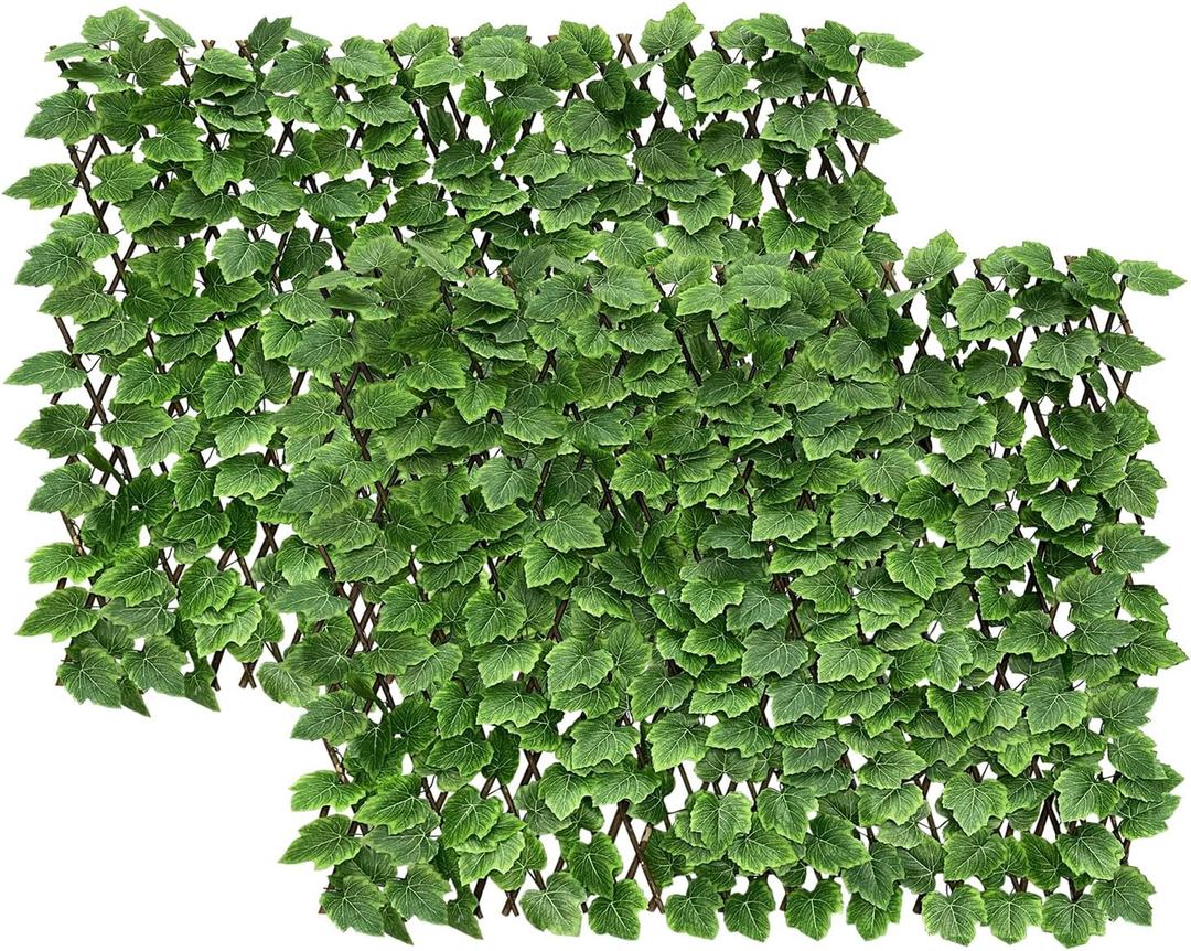 Expandable Faux Ivy Fence Privacy Screen Stretchable Artificial Hedge Single Sided for Balcony Patio Garden (2PC,Grape)