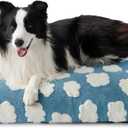 Lesure Cute Large Dog Bed for Crate-Thick Shredded Chopped Foam Pet Bed Indoor with Removable Washable Cover, Modern Fuzzy Plush & Anti Slip Bottom, Blue (35.0"L x 22.0"W x 4.0"Th)