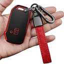 Sindeda for Kia Key Fob Cover,with Leather Keychain Protector Compatible with Cerato Ceed Forte NIRO Sorento Seltos Sportage Soul Telluride Remote/Smart Key,Key Fob Shell(Red)