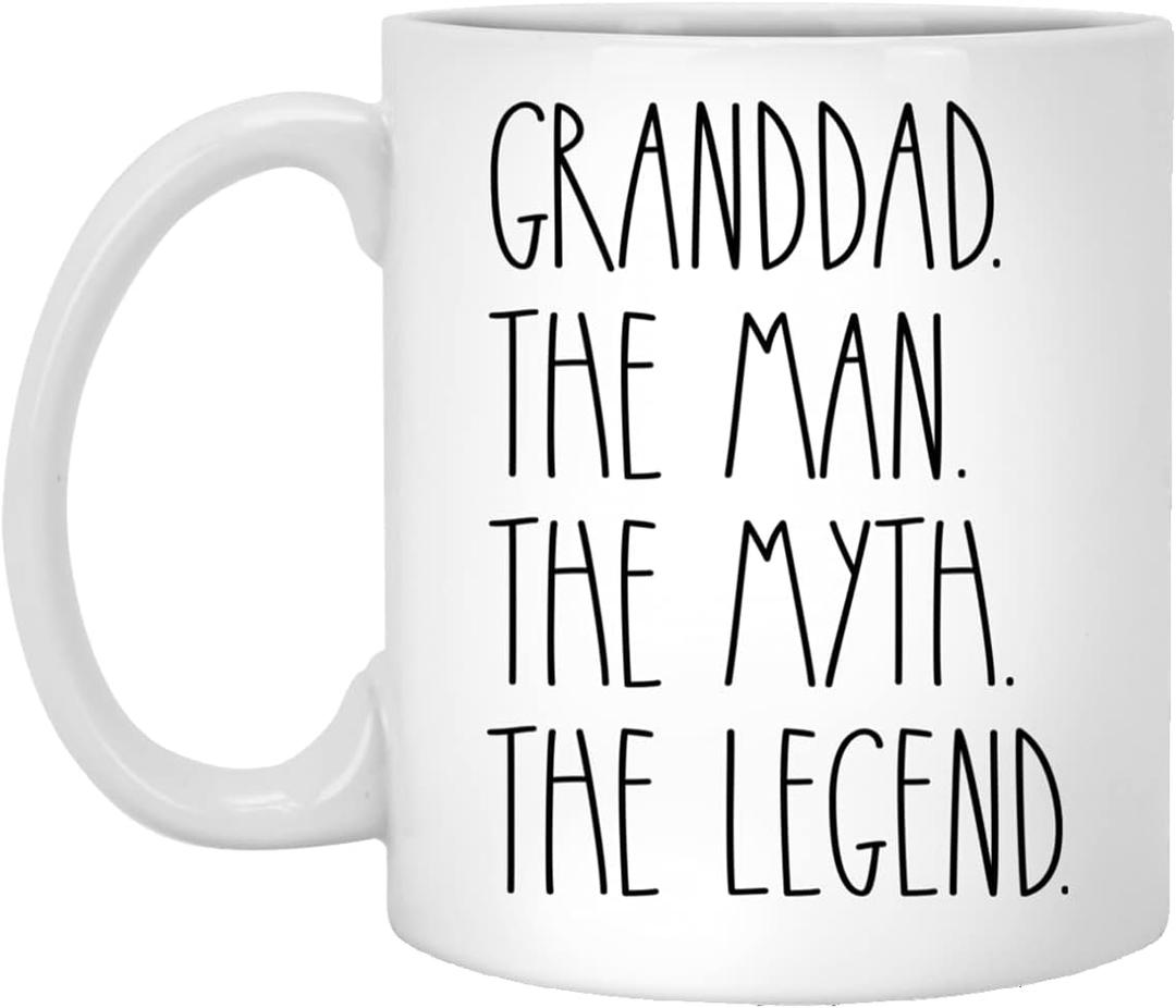 Granddad The Man The Myth The Legend Coffee Mug - 11oz White Ceramic Letter Print Modern Coffee Mug - Father's Day Gift - Hot Drinks - Microwave Safe