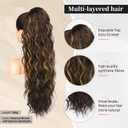 FLUFYMOOZ Ponytail Extension, 26 Inch Drawstring Ponytail Hair Extensions for Women Long Curly Wavy Ponytail Natural Synthetic Hairpiece for Women (26" Chestnut Brown with Highlights)