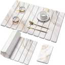 2 PCS Large Stone Dish Drying Mat for Kitchen Counter,Quick Dry Stone Dishes Mats,Marbled Water Absorbing Diatomaceous Earth Drying Pad for Countertop Bottles Utensils Cups(Yellow White 24"x16"&8"x4")