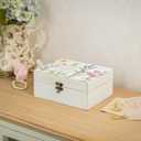 Small Decorative Box with Hinged Lid Wooden Handmade Keepsake Storage Box Floral Printed Jewelry Box Rustic Trinket Box - 7.9 x 6.5 x 3.4 Inches