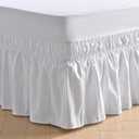 MIYE Wrap Around Ruffled Lace Bed Skirt, Elastic Dust Ruffle with Adjustable Belts, Easy to Put On, Bed Frame Cover, Machine Washable (Striped/White, King/Queen-15 Drop)