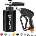 PWACCS Pressure Washer Gun with Foam Cannon, Short Pressure Washer Gun with Swivel, Foam Cannon for Car Wash Foam Gun Kit with 1/4" Quick Connector, 5 Pressure Washer Nozzle Tips, 1.5 Liter, 5000 PSI