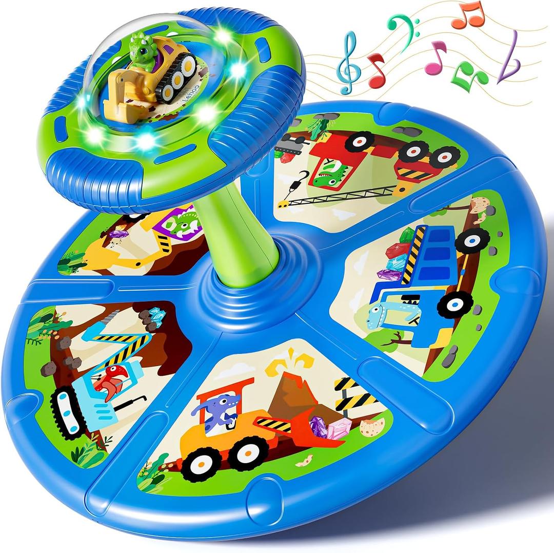 Lehoo Castle Dinosaur Sit and Spin Toys for Toddlers 1-3 Boys Birthday Gift, 360 Toddler Spinning Seat with Lights and Music, Sensory Toys for Boys Age 2-4, 17.5 Inches