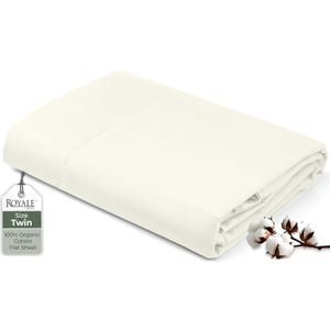 Royale Linens 100% Organic Cotton Twin Flat Sheet Only - Super Soft - Percale Top Sheets - Twin Flat Sheet Sold Separately - Breathable, Cool & Crisp Ivory Sheets Only (66" x 96", Ivory)