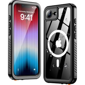 Oterkin Waterproof Case for iPhone 17e / 16e Case Compatible with MagSafe Accessories, Full Body Shockproof Rugged Phone Case with Built-in HD Screen & Lens Protector 12FT Military Grade (MS-Black)