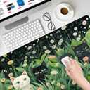 Large Extended Gaming Mouse Pad with Stitched Edges,Green Desk Mat XL Cool Desk Pad Keyboard Mat,Kawaii Cute Cat Flower Mouse Pad Desk Mat Desk Decor with Non-Slip Rubber Base,Large Computer Mat (B1)