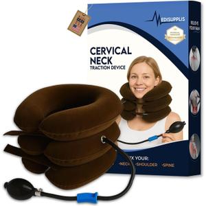 Neck Stretcher for Instant Neck Pain Relief - Neck Support Brace Adjustable & Inflatable Cervical Neck Traction Device - Neck Decompression Devices for Home Use (Brown)