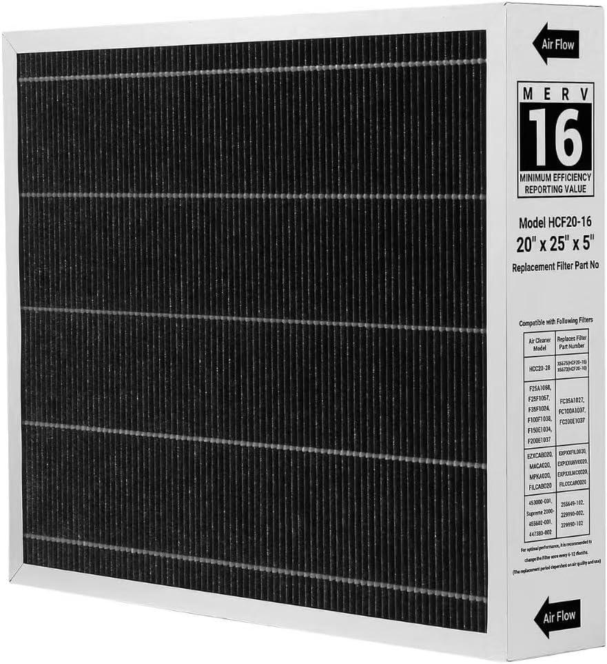 2 Pack X6675 Replacement Filter 20x25x5 MERV 16 Carbon-Infused HVAC Air Filter, Compatible with Lennox Healthy Climate HCC20-28 Furnace and Trion Air Bear Actual Size: 19.53" x 24.61" x 4.33"
