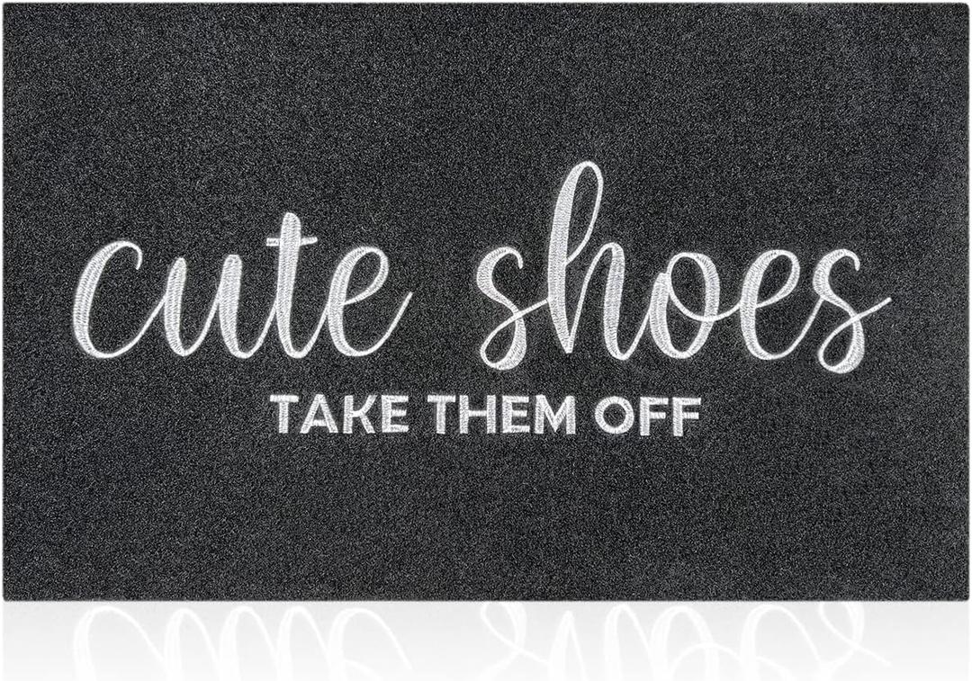 Welcome Mat Outdoor Entryway Cute Shoes Take Them Off Mats for Front Door with Rubber Backing Doormat All-Weather Indoor Mat Polystyrene Non Slip Natural Mat Black (1'6" x 2'4" (Rectangular))