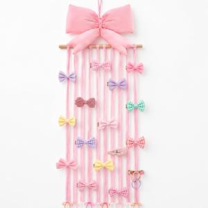 Suncalla Long Bow Holder for Girls Baby Pink Bow Hair Bows Clip Organizer 31.5 Inch Baby Hair Accessories Storage Display Hanging Decor for Girls Nursery Room Bedroom Living Room