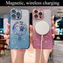 for iPhone 15 Pro Max Case, Glitter Clear Cute Paw Love Heart, Compatible with MagSafe, Strong Magnetic Full Camera Lens Protection Cover, Soft Slim Bling Phone Case 6.7" - Pink