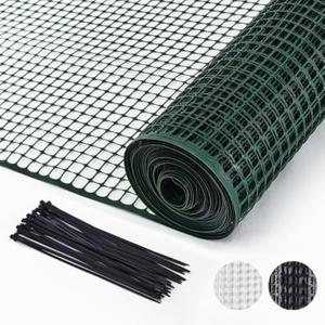 PotatoLife Plastic Hardware Mesh Netting, Garden Netting, Temporary Fence, Tree Guards, Safety Net for Balcony, Deck, Stair Railing, Animal Barrier, Poultry, Deer, with 50 Zip Ties, 40'' x 25', Green