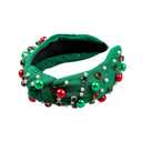 3 x Ivyu Christmas Headbands for Women Adults Girls Green Headband with Jeweled Pearl Sparkly Headbands